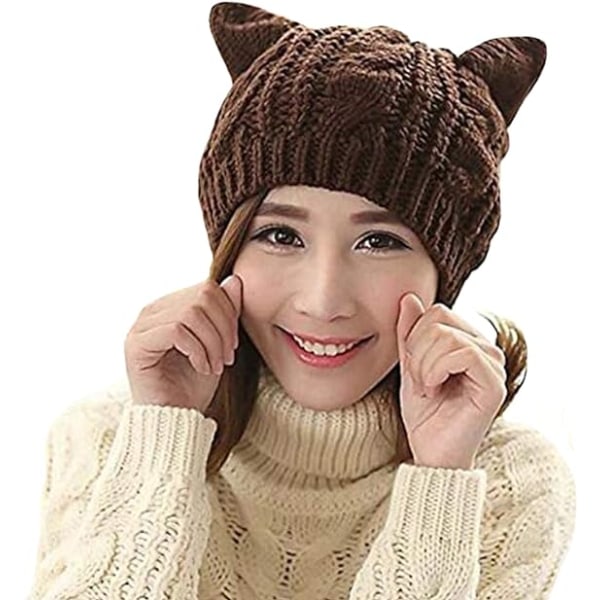Søt ullaktig strikket CAT Kitty Ears Dame Dame Jente Hodeplagg Hekle luer