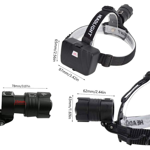 P70 otsalamppu, 4000LM kirkas USB-lataus zoomaus suuri teho vahva valo otsalamppu retkeilyyn, vaellukseen, ulkoiluun