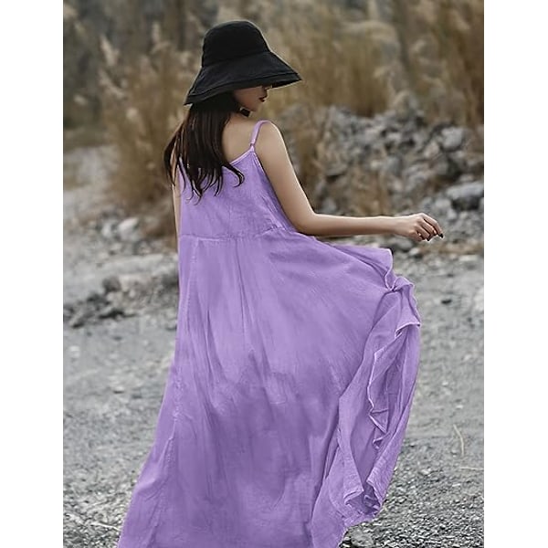 2023 Sommerkjoler til kvinder Solid Casual Loose Bohemian Kjole Spaghetti Stropper Maxi Kjole M01