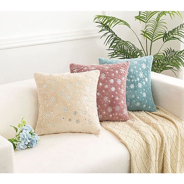 Jul Snöflingor Kuddfodral Pälsluddig Silver Folie Kuddfodral Kuddfodral för Vardagsrum Soffa Sovrum Inredning (Teal, 18\"x18\")