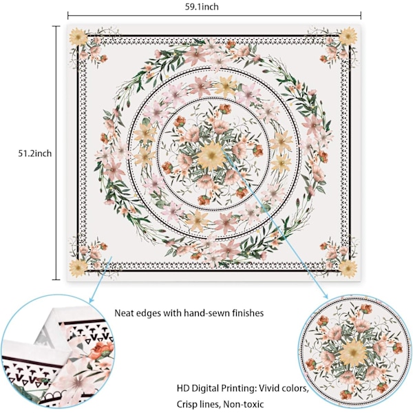 Mandala Väggbonad Blommig Medaljong Väggbonad Skissad Blomma Växt Väggbonad Bohemisk Hippie Väggbonad för Rum