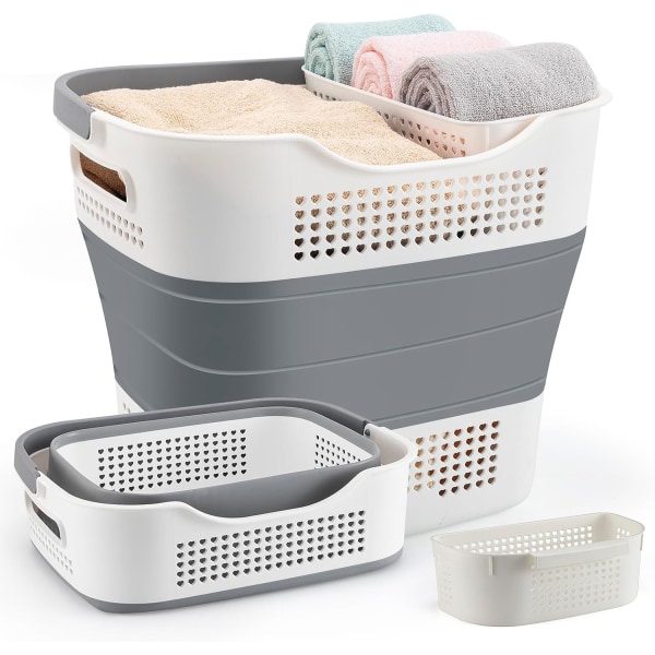 Hopfällbara tvättkorgar av plast: Hopfällbara tvättkorgar - hopfällbara pop-up tvättkorgar för tvätt och förvaring 43 liter (grå)