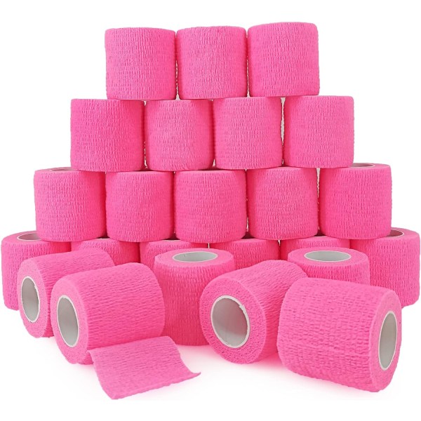 24 rullar Rosa Elastiskt självhäftande bandage omslag, ankel stukningar Svullnad Medical First Aid Sport Athletic Tejp, Hundar Pet Vet Wrap 2" x 5 Yards.