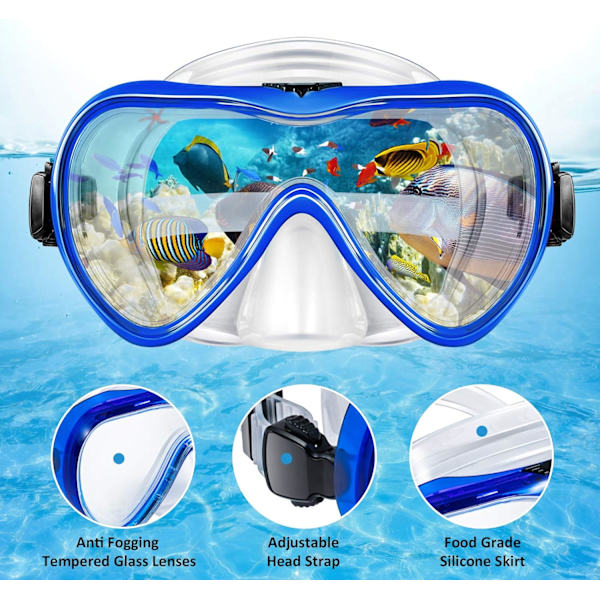 Snorkelsett Snorkleutstyr Voksne, Tørr Topp Dykkemaske Og Snorkel For Mann Kvinner-Blå