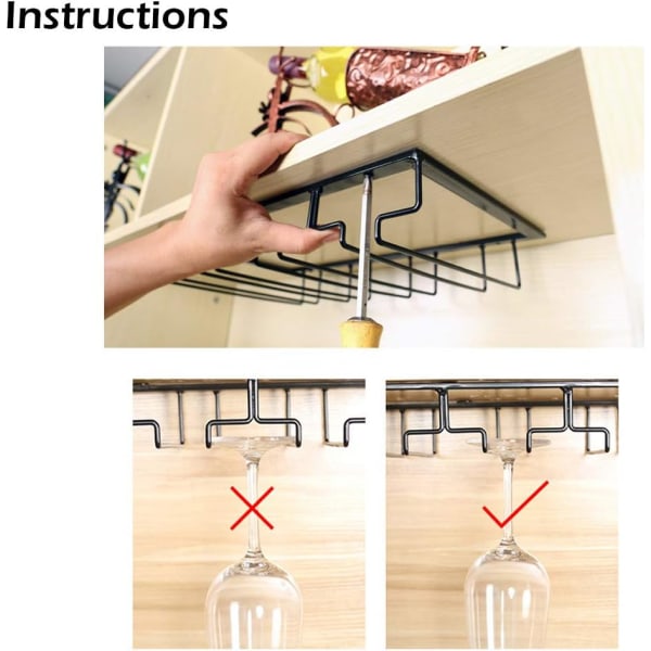 2 stk 5 rader hengende vinglassholder i metall, vinstativ under skapmontering, svart