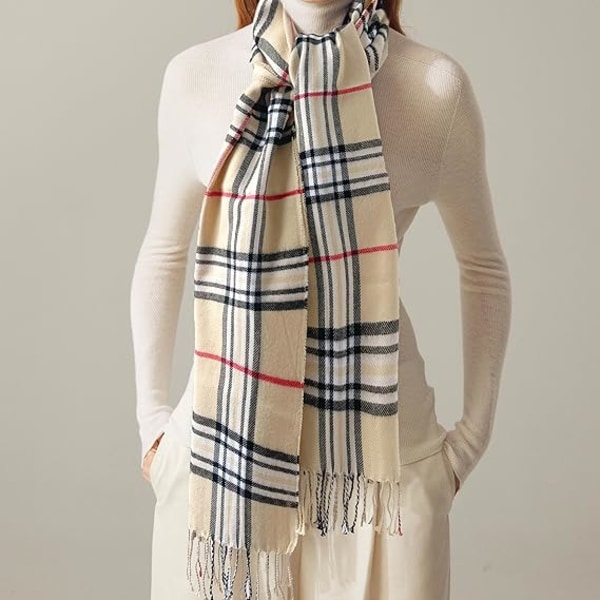 Kvinners skjerf klassisk dusk rutete supermyk klassisk kasjmirfølelse høst vinterskjerf tartan varm chunky wrap sjal