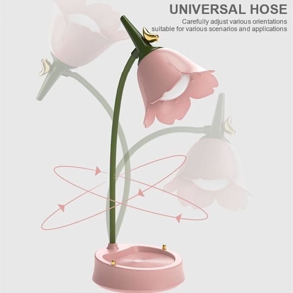 Blomster LED-bordlampe trådløs bordlampe justerbar svanehals dæmpbar berøringsopladelig batteri studerende soveværelse belysning (gul)