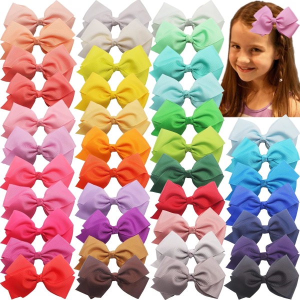 40 färger Toddler Flickor Hårrosetter Clips 4,5 Inch Grosgrain Ribbon Pinwheel Hårbågar Alligator Clips Hårtillbehör för baby