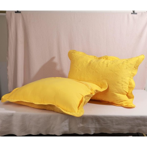 2-delt brodert bomull quiltet senge putevar Rustic Solid Color Soft dekorative putetrekk sett (Gul, 20\"x28\")