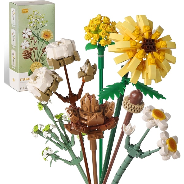 Mini mursten blomsterbuket byggesæt, kunstige blomster, DIY unikt dekorationshus, 646 stykker botanisk samling
