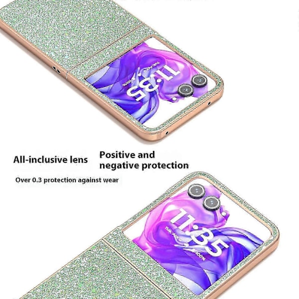 Skal för Motorola Razr 50 5G Elektropläterad Telefonfodral Färgglad Glitterdesign PU+TPU Skyddsfodral Lawn Green
