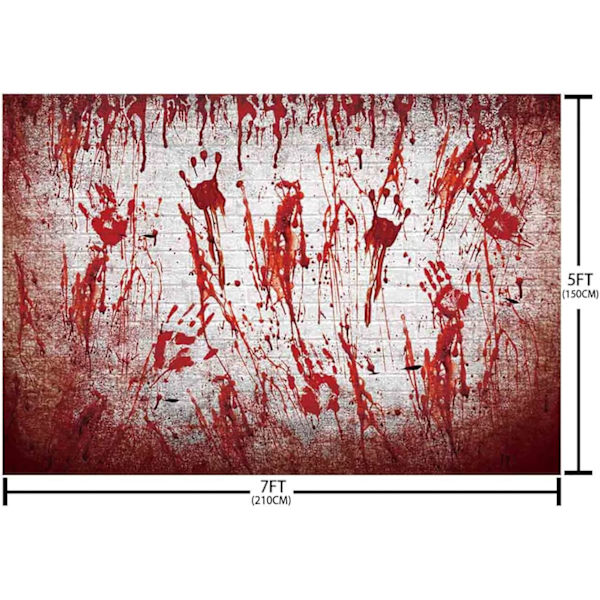 7x5ft Halloween Blodig Vit Tegelvägg Bakgrund Handavtryck Blodfläck Fotografi Bakgrund Läskig Blodstänk Hemsk