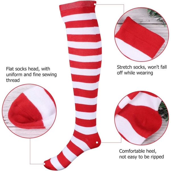 Heyone Christmas Red White Stockings Thin Thigh High Striped Over Knee Socks for Women Girls - Free Size