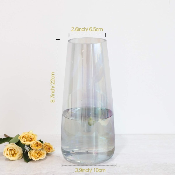 Glasvas, 8,7 tum Iridescent Crystal Ins Style Dekorativ Blomster Växt Knopp Kruka Behållare Hem- Iridescent