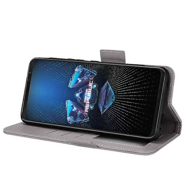 Til Asus ROG Phone 5/ROG Phone 5s/ZS676KS/ZS673KS Litchi Tekstur PU Læder Telefon Cover Magnetisk Lukning Tegnebog Stativ Flip Stødsikkert Cover Grey