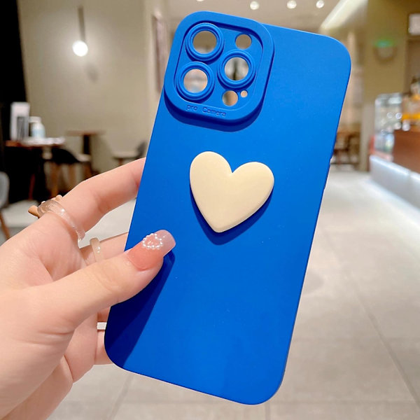 Kompatibel med iPhone 13 Pro Max Söt 3D Kärleks Hjärta Skal Kameraskydd Stöttålig Mjuk Bumper Telefon Skal för Kvinnor Flickor Blå