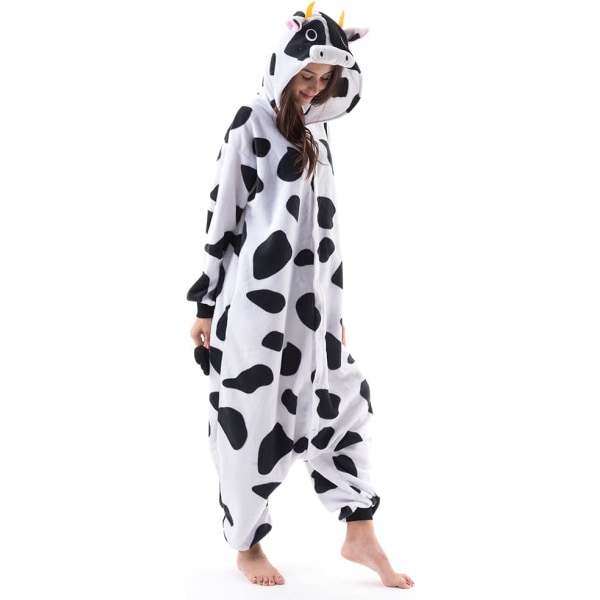 Unisex-aikuisen sarjakuva-asu Halloween joulu yöasu haalari Onesies pehmo cosplay pyjama lehmän S