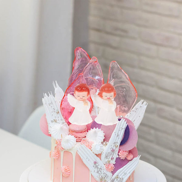 Resin Cake Topper Änglar Figurer Staty Prydnad Harts Prydnad Tårta Dekor för Födelsedag Bröllop Bordsdekoration 2 st (Pojke och Flicka)