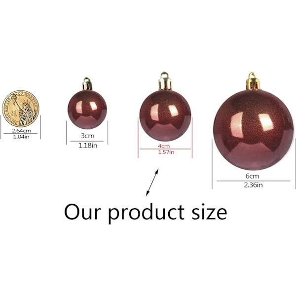 Julgranskulor krossäkra julgransdekoration julgranskulor prydnader 1,6\" (4 cm) 36-delad uppsättning (kaffe julgranskulor)