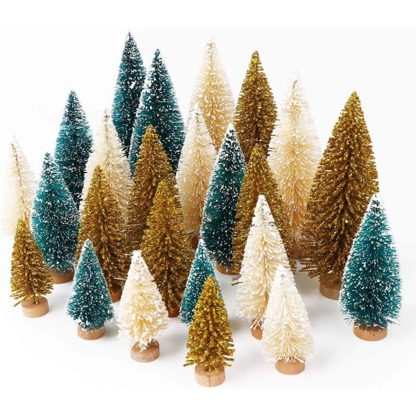 24 st konstgjorda minijulgranar, uppgradera sisalträd med träbasflaska borstträd för julbord
