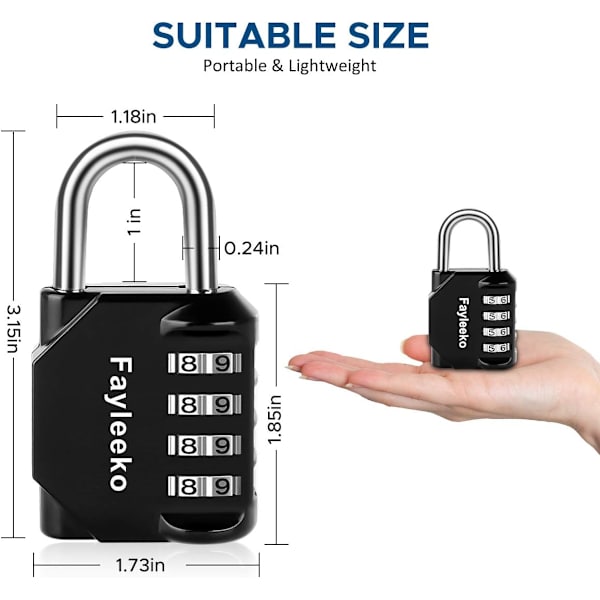 Kombinationslås, 4-siffrigt kombinationshänglås för skolgym, sportsskåp, staket, verktygslåda, fodral, hasp skåpförvaring (XL- 2-pack, svart)