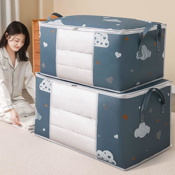 Tøj Quilt Opbevaringspose (60,96 * 40,64 * 30,48 cm, 2 pakker * cyan)