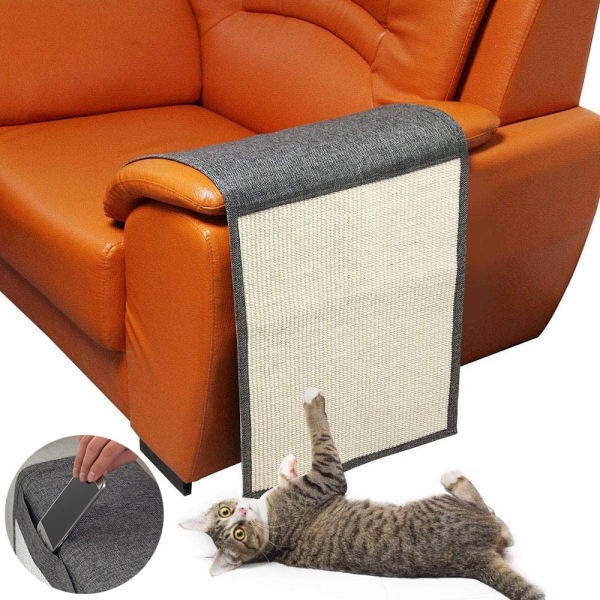 Cat Scratch Mat, Naturlig Sisal Sofa Protector, Cat Scratch Gulv Sofatrekk, Forhindrer riper i møbler - Mørkegrå