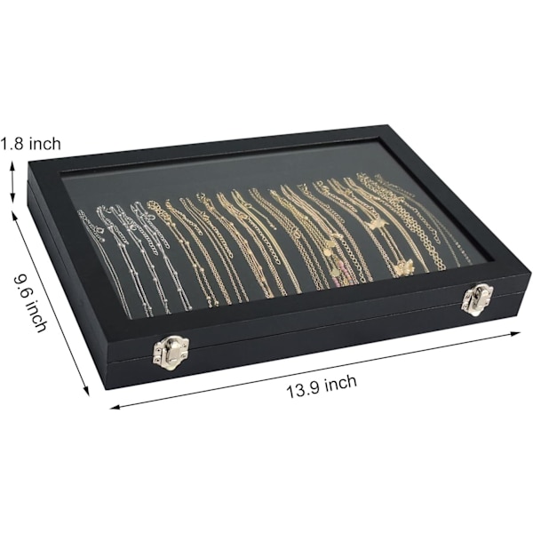 Halskæde Organizer Box Premium 20 Kroge Halskæde Display Smykkebakke med Transparent Låg Smykke Halskæde Display Box(Sort)