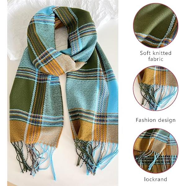 Klassisk ternet tørklæde til kvinder med kvast - Super blødt cashmere-lignende materiale - Vintertørklæde - Tartan - Varmt og chunky sjal