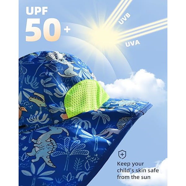 Solhatte til småbørn med nakkebeskyttelse til piger og drenge - sommerhat med UPF 50+ UV-beskyttelse og bred skygge til strand og svømning