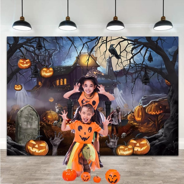Halloween-tema fotografering bakgrund 7x5ft läskig spök slott måne natt läskig pumpa lykta kråka fotobakgrund för skräck