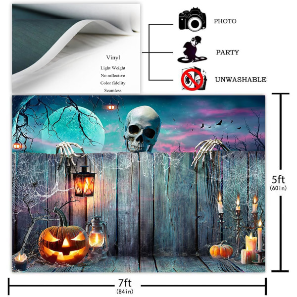 Halloween Bakgrund Skelett Pumpa Lykta Trä Spöklik Natt Fest Fotografi Bakgrund Spöke Halloween (7x5ft)