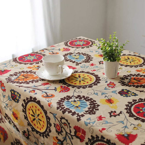 Modern Bohemian Blommig Jacquard Tvättbar Duk med Spets för Matbord, 137,16 x 137,16 cm