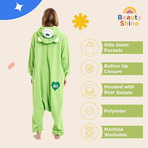 Unisex Vuxen Cartoon Kostym Halloween Jul Pyjamas Jumpsuit Onesies Plysch Cosplay Pyjamas Grön Björn L