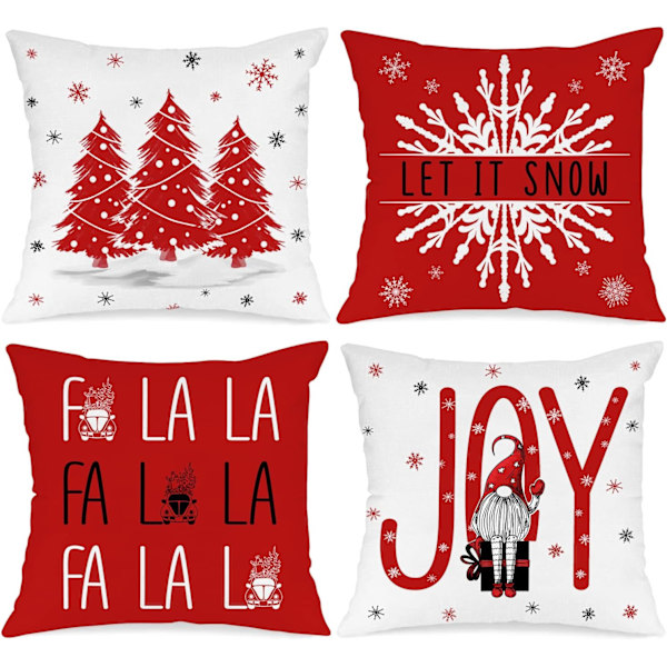 Juleputetrekk 45,72 x 45,72 cm, God jul vinterdekorasjon putetrekk for ferie, til familieromssofadekorasjon (rød)