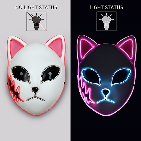 Demon Slayer Kimetsu LED Maske Rekvisitter Sabito Halloween Fest Lysmasker Til Voksne Pink 1 Pcs