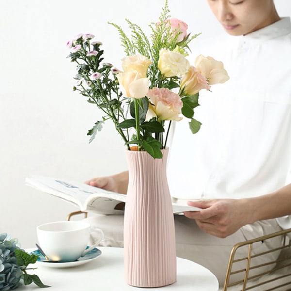 Nordisk modern anti-fall vas, krossäker lätt vas hög blomkruka modern design geometrisk dekoration (trädformad rosa)