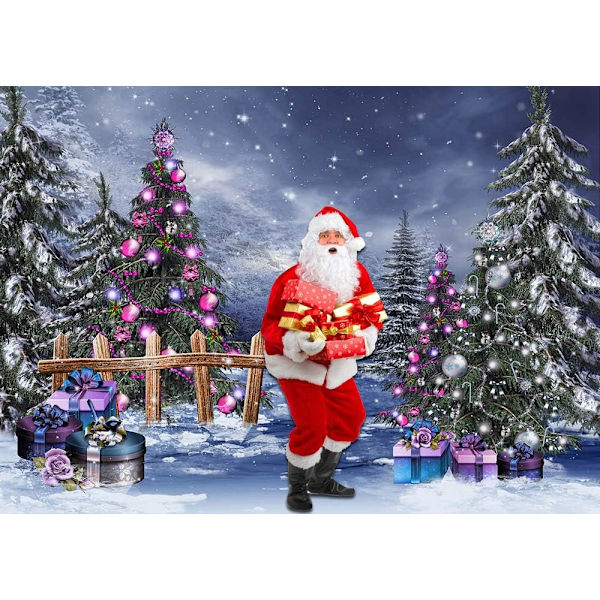 Julebaggrund 7x5ft Naturlig Vinter Nat Skov Snefnug Fotografi Baggrund Julemand Gave Farve Julekugle Vinyl