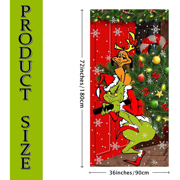 Grinch julepynt Grinch dørbetræk Glædelig Grinchmas dørbetræk 6 X 3ft sort Buffalo Grid flag fotobanner