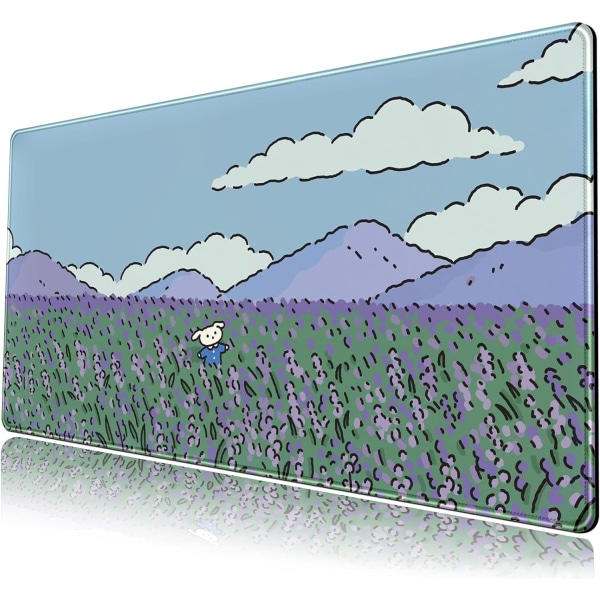 Söt skrivbordsmatta blå lavendel stor musmatta XL lång förlängd tecknad björnmusmatta Desktop 31,5''x15,7'' för kontorsarbete hemifrån