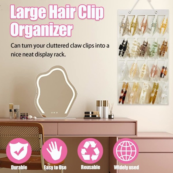 Stora hårklämmor Organizer, Premium filt hängande kloklämma förvaringshängare tjejer dam hårklämmor, bananklämmor, rosetter (inga tillbehör) (beige)