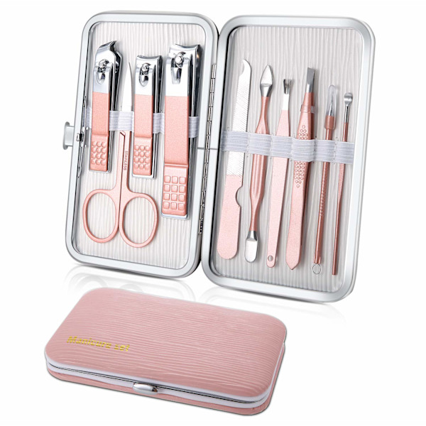 Manikyrset, reseminikit för nagelklippare, pedikyrvårdsverktyg, 10 st rostfritt stål grooming kit
