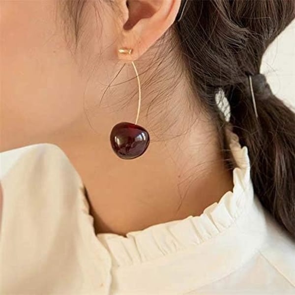 3D Red Cherry Dangle Örhängen Körsbärsörhänge Frukt Drop Dangle Örhängen Charm Söta söta smycken presentörhängen för kvinnor tjejer
