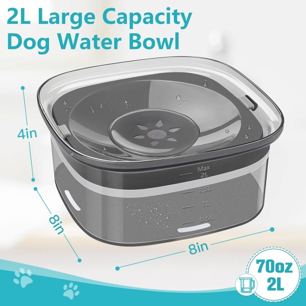 Hundvattenskål 78 oz (Ca 1984,5 gram) Hundskål utan spill, långsam matare, spillsäker resevattenskål, 2 liters vattenfontän för hundar och katter
