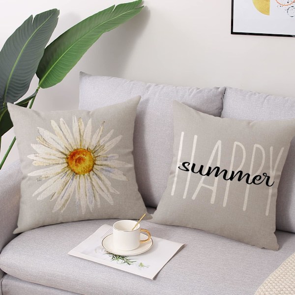 Sommerputetrekk 18x18 Sett med 4 Gårdshus Pynteputer i Lin Blomstermønster Dekorativt Putetrekk for Sofa Seng Utendørs (18\" x 18\", Grå)