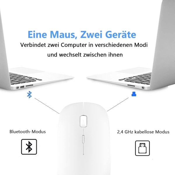 Genopladelig Bluetooth-mus til bærbar computer, tablet, Macbook/iPad/iPhone, lydløs, slank mus 3, bærbar til Windows/Linux/Android