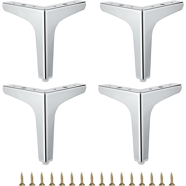 4ST Metallmöbler Ben Fötter - Modern Soffa Soffa Stol Bordsskåp Gör-det-själv möbelben, Heavy Duty Triangel Replacement (Silver, 6")