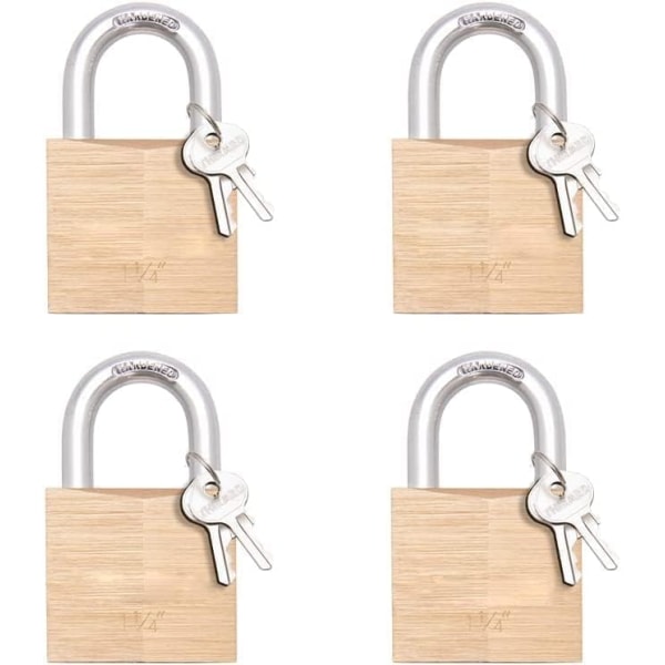 4-pakks nøkkelhengelås, solid messing liten lås med 1-1/4” (30mm) bred låskropp, nøkkelhengelåser for skur, oppbevaringsenhet skole gymskap