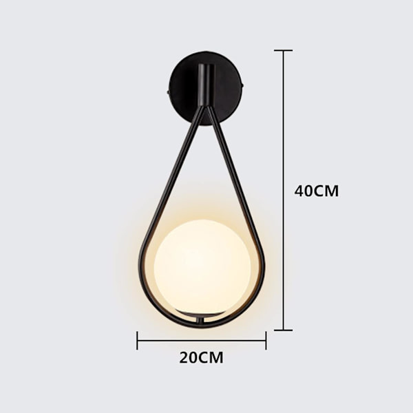 Sort LED justerbar indendørs væglampe med glasskærm 2 stk., moderne E27 væglampe metal væglampe
