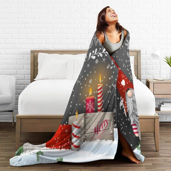 Ansigtsklud Uldtæppe, Glædelig Jul Dværg Julegave Snefnug Sengetæppe til Sofa, Blødt og behageligt Mikrofiberpude 203,2 X 152,4 cm